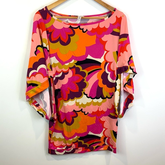 Trina Turk Colorful Floral Batwing Sleeve coverup size S - Picture 3 of 10